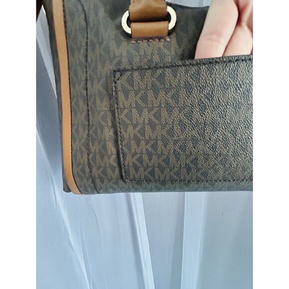 Michael Kors Carine Medium Brown Acorn Gold Satchel Handbag Handle MK Logo - Picture 10 of 16
